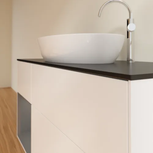 Bild von VILLEROY BOCH Finion Waschbeckenunterschrank, mit Beleuchtung, 3 Auszüge, 1200 x 603 x 501 mm, White Matt Lacquer / Anthracite Matt Lacquer / Glass Black Matt #F942GKMT