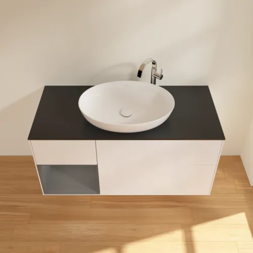 Bild von VILLEROY BOCH Finion Waschbeckenunterschrank, mit Beleuchtung, 3 Auszüge, 1200 x 603 x 501 mm, White Matt Lacquer / Anthracite Matt Lacquer / Glass Black Matt #F942GKMT