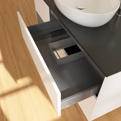 Bild von VILLEROY BOCH Finion Waschbeckenunterschrank, mit Beleuchtung, 3 Auszüge, 1200 x 603 x 501 mm, White Matt Lacquer / Anthracite Matt Lacquer / Glass Black Matt #F942GKMT