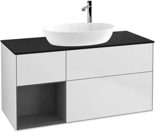 Bild von VILLEROY BOCH Finion Waschbeckenunterschrank, mit Beleuchtung, 3 Auszüge, 1200 x 603 x 501 mm, White Matt Lacquer / Anthracite Matt Lacquer / Glass Black Matt #F942GKMT
