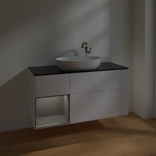 Bild von VILLEROY BOCH Finion Waschbeckenunterschrank, mit Beleuchtung, 3 Auszüge, 1200 x 603 x 501 mm, White Matt Lacquer / Anthracite Matt Lacquer / Glass Black Matt #F942GKMT