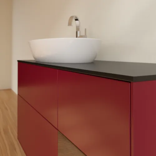 Bild von VILLEROY BOCH Finion Waschbeckenunterschrank, mit Beleuchtung, 3 Auszüge, 1200 x 603 x 501 mm, Peony Matt Lacquer / Walnut Veneer / Glass Black Matt #F932GNHB