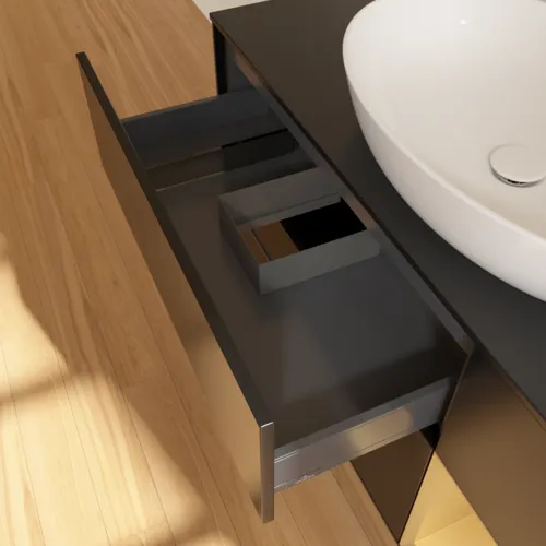 Picture of VILLEROY BOCH Finion Vanity unit, with lighting, 3 pull-out compartments, 1200 x 603 x 501 mm, Black Matt Lacquer / Gold Matt Lacquer / Glass Black Matt #F952HFPD