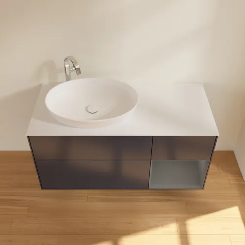 Picture of VILLEROY BOCH Finion Vanity unit, with lighting, 3 pull-out compartments, 1200 x 603 x 501 mm, Midnight Blue Matt Lacquer / Anthracite Matt Lacquer / Glass White Matt #F931GKHG