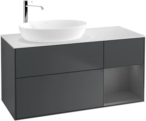 Bild von VILLEROY BOCH Finion Waschbeckenunterschrank, mit Beleuchtung, 3 Auszüge, 1200 x 603 x 501 mm, Midnight Blue Matt Lacquer / Anthracite Matt Lacquer / Glass White Matt #F931GKHG