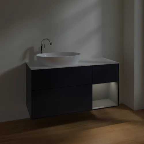 Picture of VILLEROY BOCH Finion Vanity unit, with lighting, 3 pull-out compartments, 1200 x 603 x 501 mm, Midnight Blue Matt Lacquer / Anthracite Matt Lacquer / Glass White Matt #F931GKHG