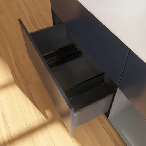 Picture of VILLEROY BOCH Finion Vanity unit, with lighting, 3 pull-out compartments, 1200 x 603 x 501 mm, Midnight Blue Matt Lacquer / Anthracite Matt Lacquer / Glass White Matt #F931GKHG