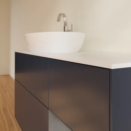 Picture of VILLEROY BOCH Finion Vanity unit, with lighting, 3 pull-out compartments, 1200 x 603 x 501 mm, Midnight Blue Matt Lacquer / Anthracite Matt Lacquer / Glass White Matt #F931GKHG