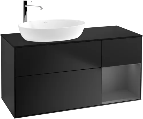 Bild von VILLEROY BOCH Finion Waschbeckenunterschrank, mit Beleuchtung, 3 Auszüge, 1200 x 603 x 501 mm, Black Matt Lacquer / Anthracite Matt Lacquer / Glass Black Matt #F932GKPD
