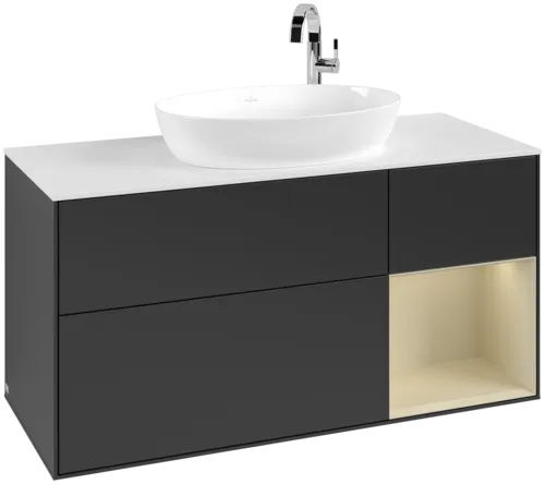 Bild von VILLEROY BOCH Finion Waschbeckenunterschrank, mit Beleuchtung, 3 Auszüge, 1200 x 603 x 501 mm, Black Matt Lacquer / Silk Grey Matt Lacquer / Glass White Matt #F951HJPD