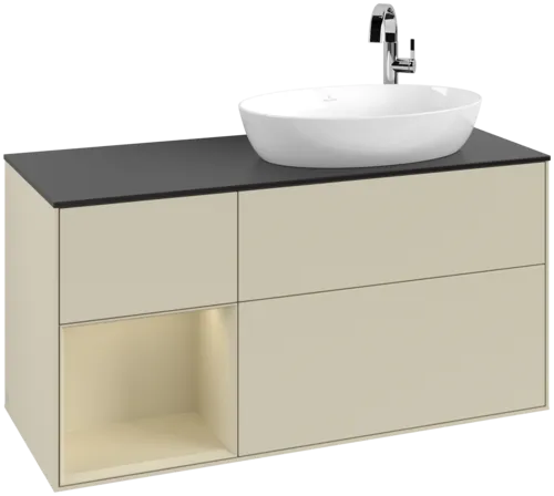 Bild von VILLEROY BOCH Finion Waschbeckenunterschrank, mit Beleuchtung, 3 Auszüge, 1200 x 603 x 501 mm, Silk Grey Matt Lacquer / Silk Grey Matt Lacquer / Glass Black Matt #F922HJHJ
