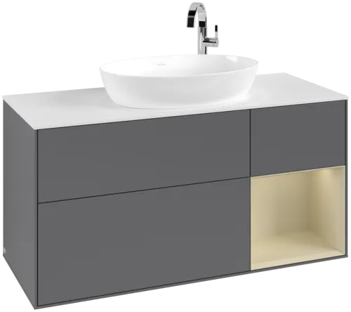 Bild von VILLEROY BOCH Finion Waschbeckenunterschrank, mit Beleuchtung, 3 Auszüge, 1200 x 603 x 501 mm, Anthracite Matt Lacquer / Silk Grey Matt Lacquer / Glass White Matt #F951HJGK