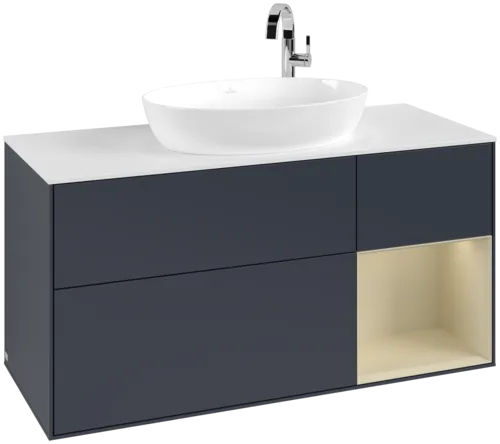 Bild von VILLEROY BOCH Finion Waschbeckenunterschrank, mit Beleuchtung, 3 Auszüge, 1200 x 603 x 501 mm, Midnight Blue Matt Lacquer / Silk Grey Matt Lacquer / Glass White Matt #F951HJHG
