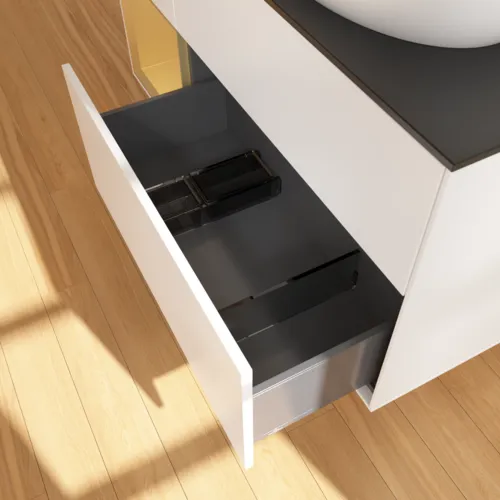 Bild von VILLEROY BOCH Finion Waschbeckenunterschrank, mit Beleuchtung, 3 Auszüge, 1200 x 603 x 501 mm, White Matt Lacquer / Gold Matt Lacquer / Glass Black Matt #F922HFMT