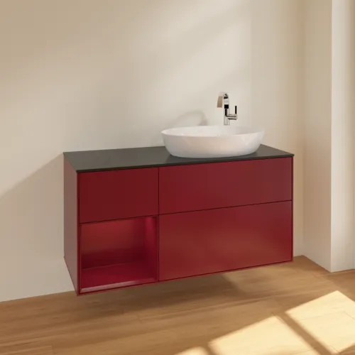 Bild von VILLEROY BOCH Finion Waschbeckenunterschrank, mit Beleuchtung, 3 Auszüge, 1200 x 603 x 501 mm, Peony Matt Lacquer / Peony Matt Lacquer / Glass Black Matt #F922HBHB