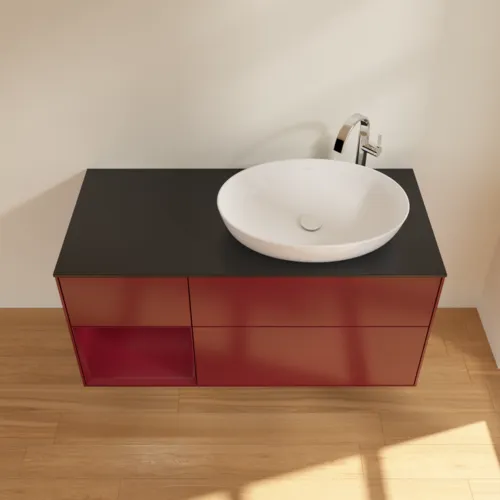 Bild von VILLEROY BOCH Finion Waschbeckenunterschrank, mit Beleuchtung, 3 Auszüge, 1200 x 603 x 501 mm, Peony Matt Lacquer / Peony Matt Lacquer / Glass Black Matt #F922HBHB