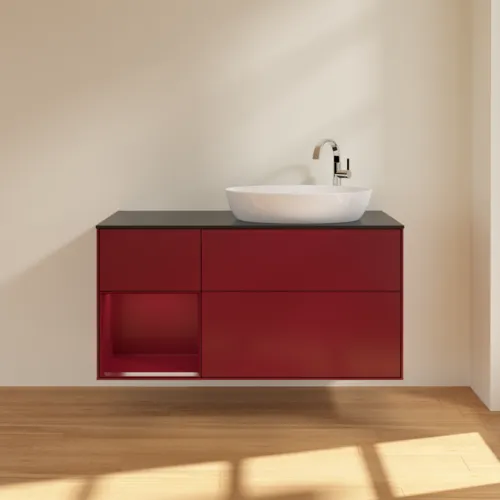 Bild von VILLEROY BOCH Finion Waschbeckenunterschrank, mit Beleuchtung, 3 Auszüge, 1200 x 603 x 501 mm, Peony Matt Lacquer / Peony Matt Lacquer / Glass Black Matt #F922HBHB
