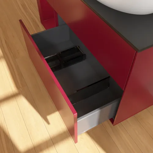 Bild von VILLEROY BOCH Finion Waschbeckenunterschrank, mit Beleuchtung, 3 Auszüge, 1200 x 603 x 501 mm, Peony Matt Lacquer / Peony Matt Lacquer / Glass Black Matt #F922HBHB