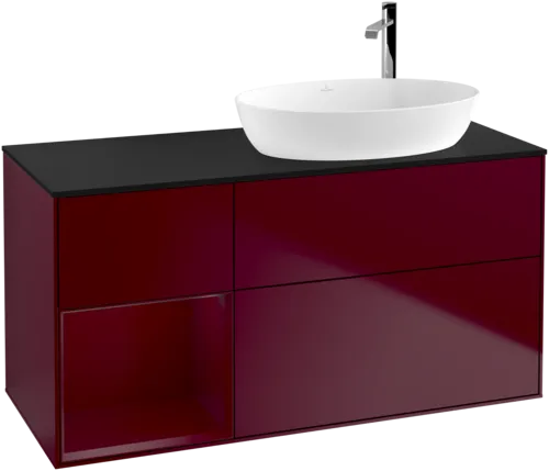 Bild von VILLEROY BOCH Finion Waschbeckenunterschrank, mit Beleuchtung, 3 Auszüge, 1200 x 603 x 501 mm, Peony Matt Lacquer / Peony Matt Lacquer / Glass Black Matt #F922HBHB