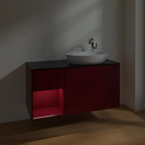 Bild von VILLEROY BOCH Finion Waschbeckenunterschrank, mit Beleuchtung, 3 Auszüge, 1200 x 603 x 501 mm, Peony Matt Lacquer / Peony Matt Lacquer / Glass Black Matt #F922HBHB