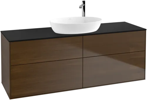 Bild von VILLEROY BOCH Finion Waschbeckenunterschrank, 4 Auszüge, 1600 x 603 x 501 mm, Walnut Veneer / Glass Black Matt #F97200GN