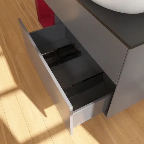 Bild von VILLEROY BOCH Finion Waschbeckenunterschrank, mit Beleuchtung, 3 Auszüge, 1200 x 603 x 501 mm, Anthracite Matt Lacquer / Peony Matt Lacquer / Glass Black Matt #F922HBGK