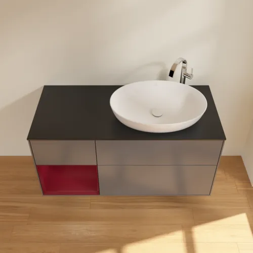 Bild von VILLEROY BOCH Finion Waschbeckenunterschrank, mit Beleuchtung, 3 Auszüge, 1200 x 603 x 501 mm, Anthracite Matt Lacquer / Peony Matt Lacquer / Glass Black Matt #F922HBGK