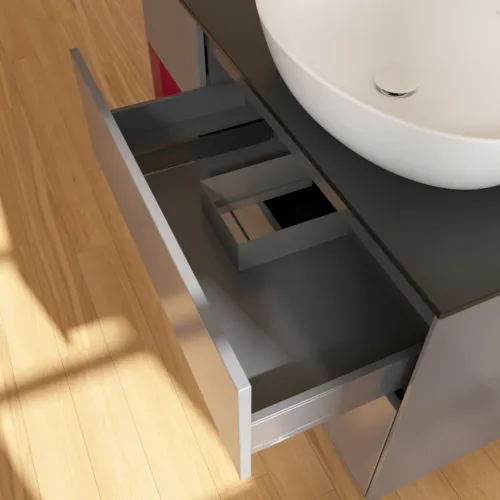 Bild von VILLEROY BOCH Finion Waschbeckenunterschrank, mit Beleuchtung, 3 Auszüge, 1200 x 603 x 501 mm, Anthracite Matt Lacquer / Peony Matt Lacquer / Glass Black Matt #F922HBGK