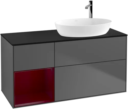 Bild von VILLEROY BOCH Finion Waschbeckenunterschrank, mit Beleuchtung, 3 Auszüge, 1200 x 603 x 501 mm, Anthracite Matt Lacquer / Peony Matt Lacquer / Glass Black Matt #F922HBGK