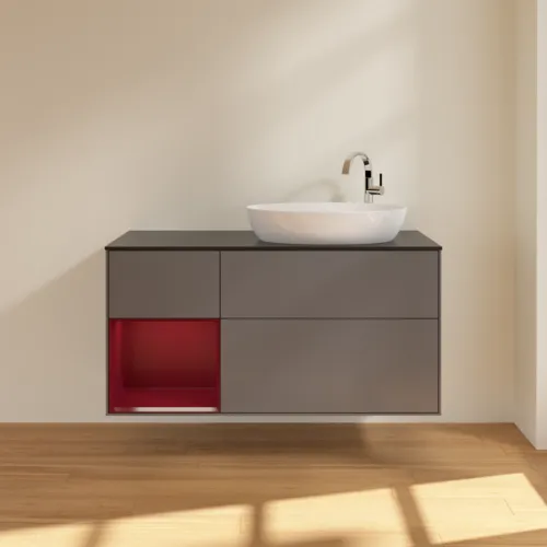 Bild von VILLEROY BOCH Finion Waschbeckenunterschrank, mit Beleuchtung, 3 Auszüge, 1200 x 603 x 501 mm, Anthracite Matt Lacquer / Peony Matt Lacquer / Glass Black Matt #F922HBGK