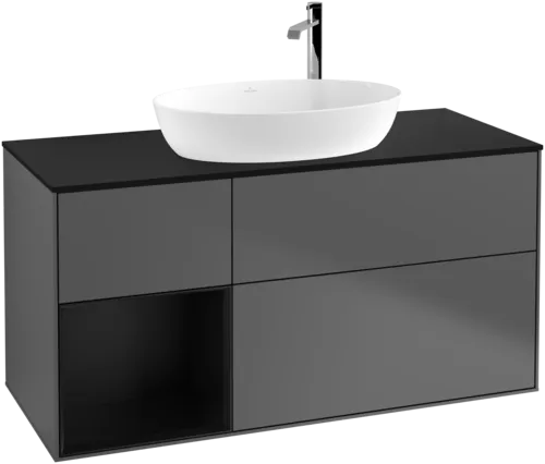 Bild von VILLEROY BOCH Finion Waschbeckenunterschrank, mit Beleuchtung, 3 Auszüge, 1200 x 603 x 501 mm, Anthracite Matt Lacquer / Black Matt Lacquer / Glass Black Matt #F942PDGK