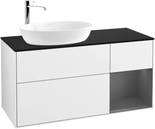 Bild von VILLEROY BOCH Finion Waschbeckenunterschrank, mit Beleuchtung, 3 Auszüge, 1200 x 603 x 501 mm, Glossy White Lacquer / Anthracite Matt Lacquer / Glass Black Matt #F932GKGF