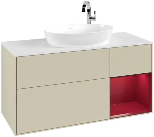 Bild von VILLEROY BOCH Finion Waschbeckenunterschrank, mit Beleuchtung, 3 Auszüge, 1200 x 603 x 501 mm, Silk Grey Matt Lacquer / Peony Matt Lacquer / Glass White Matt #F951HBHJ