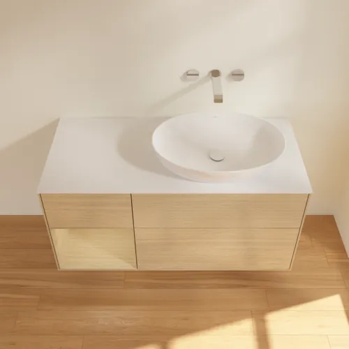 Bild von VILLEROY BOCH Finion Waschbeckenunterschrank, mit Beleuchtung, 3 Auszüge, 1200 x 603 x 501 mm, Oak Veneer / Oak Veneer / Glass White Matt #FA41PCPC