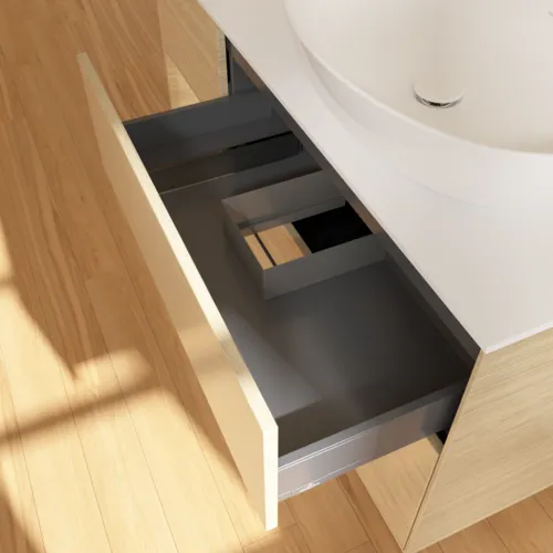 Bild von VILLEROY BOCH Finion Waschbeckenunterschrank, mit Beleuchtung, 3 Auszüge, 1200 x 603 x 501 mm, Oak Veneer / Oak Veneer / Glass White Matt #FA41PCPC