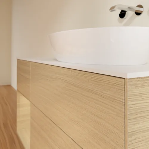Bild von VILLEROY BOCH Finion Waschbeckenunterschrank, mit Beleuchtung, 3 Auszüge, 1200 x 603 x 501 mm, Oak Veneer / Oak Veneer / Glass White Matt #FA41PCPC