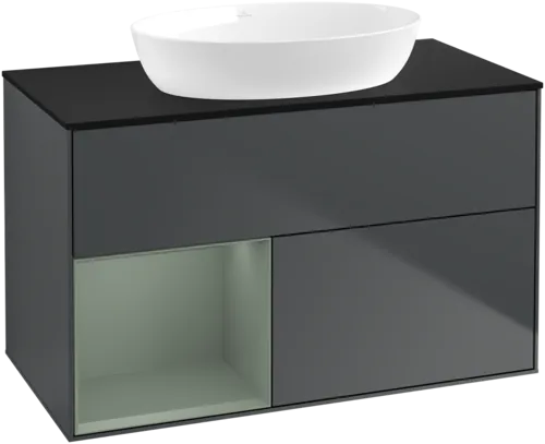 Bild von VILLEROY BOCH Finion Waschbeckenunterschrank, mit Beleuchtung, 2 Auszüge, 1000 x 603 x 501 mm, Midnight Blue Matt Lacquer / Olive Matt Lacquer / Glass Black Matt #FA12GMHG