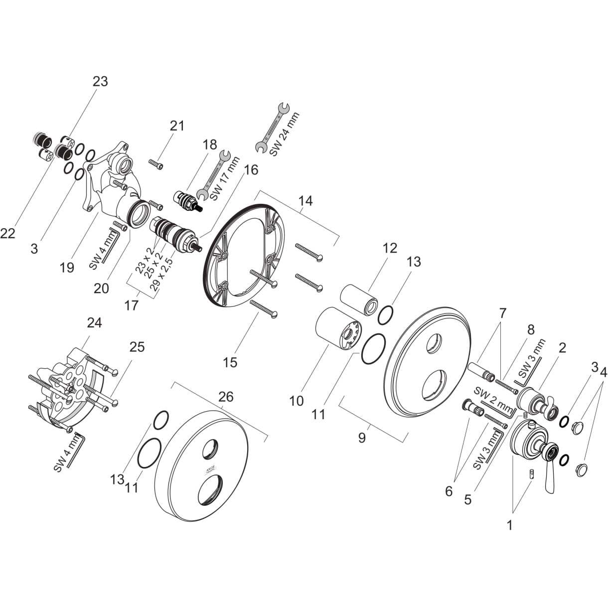 Bild von HANSGROHE AXOR Montreux Thermostat for concealed installation with lever handle and shut-off valve Chrome 16801000