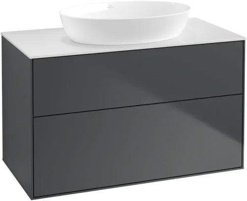 Bild von VILLEROY BOCH Finion Waschbeckenunterschrank, 2 Auszüge, 1000 x 603 x 501 mm, Midnight Blue Matt Lacquer / Glass White Matt #FA0100HG