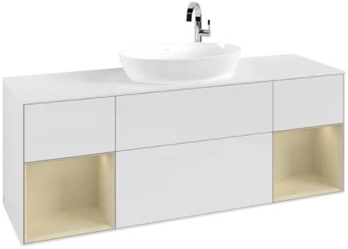 Bild von VILLEROY BOCH Finion Waschbeckenunterschrank, mit Beleuchtung, 4 Auszüge, 1600 x 603 x 501 mm, Glossy White Lacquer / Silk Grey Matt Lacquer / Glass White Matt #F981HJGF