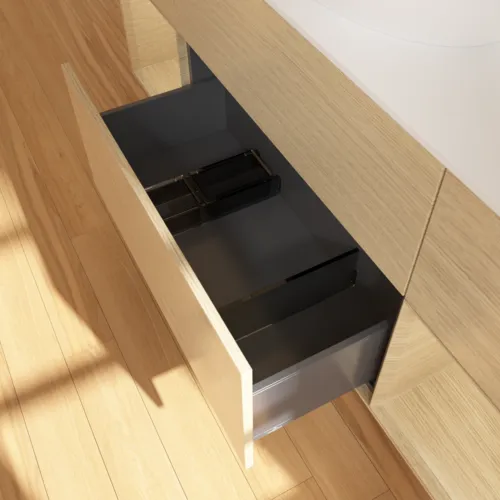 Bild von VILLEROY BOCH Finion Waschbeckenunterschrank, mit Beleuchtung, 4 Auszüge, 1600 x 603 x 501 mm, Oak Veneer / Oak Veneer / Glass White Matt #F981PCPC