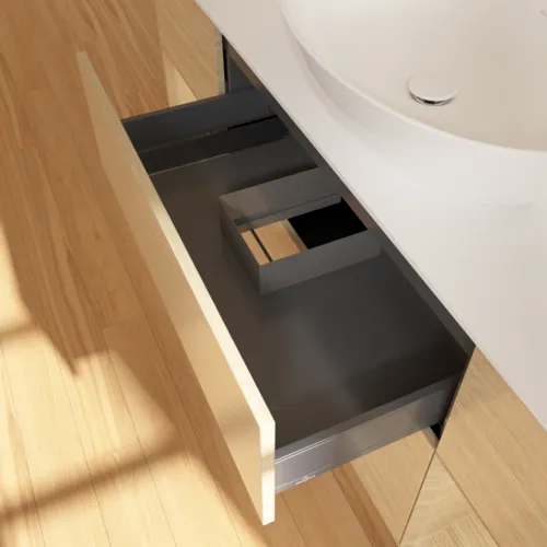 Bild von VILLEROY BOCH Finion Waschbeckenunterschrank, mit Beleuchtung, 4 Auszüge, 1600 x 603 x 501 mm, Oak Veneer / Oak Veneer / Glass White Matt #F981PCPC