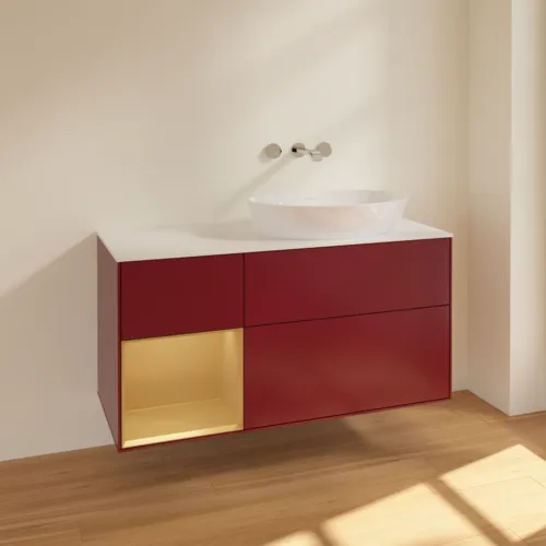 Bild von VILLEROY BOCH Finion Waschbeckenunterschrank, mit Beleuchtung, 3 Auszüge, 1200 x 603 x 501 mm, Peony Matt Lacquer / Gold Matt Lacquer / Glass White Matt #FA41HFHB