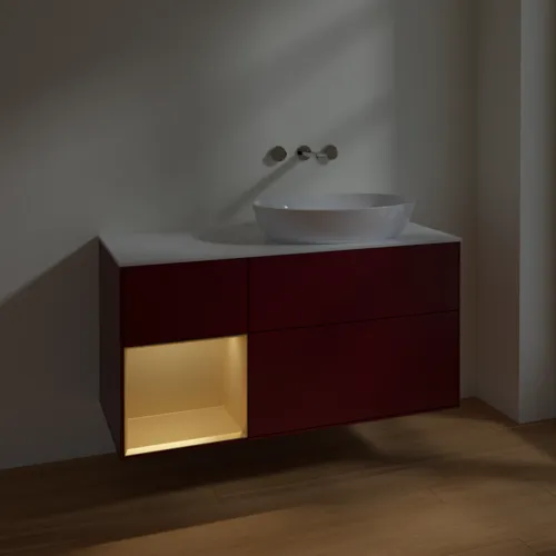 Bild von VILLEROY BOCH Finion Waschbeckenunterschrank, mit Beleuchtung, 3 Auszüge, 1200 x 603 x 501 mm, Peony Matt Lacquer / Gold Matt Lacquer / Glass White Matt #FA41HFHB
