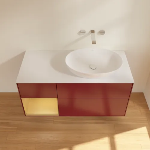 Bild von VILLEROY BOCH Finion Waschbeckenunterschrank, mit Beleuchtung, 3 Auszüge, 1200 x 603 x 501 mm, Peony Matt Lacquer / Gold Matt Lacquer / Glass White Matt #FA41HFHB