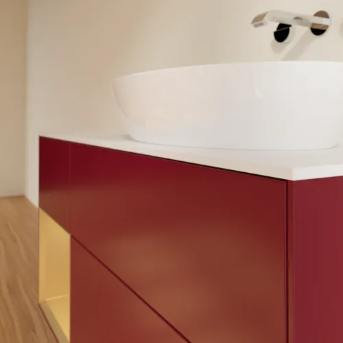 Bild von VILLEROY BOCH Finion Waschbeckenunterschrank, mit Beleuchtung, 3 Auszüge, 1200 x 603 x 501 mm, Peony Matt Lacquer / Gold Matt Lacquer / Glass White Matt #FA41HFHB