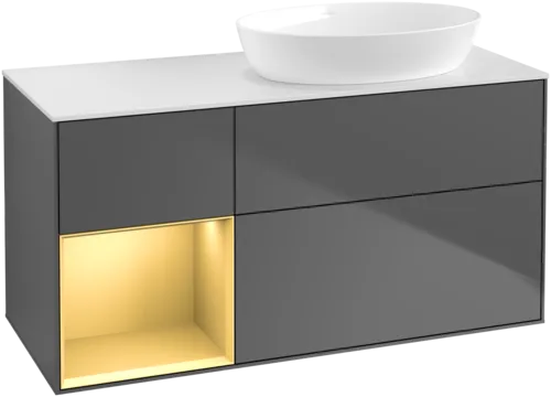 Bild von VILLEROY BOCH Finion Waschbeckenunterschrank, mit Beleuchtung, 3 Auszüge, 1200 x 603 x 501 mm, Anthracite Matt Lacquer / Gold Matt Lacquer / Glass White Matt #FA41HFGK
