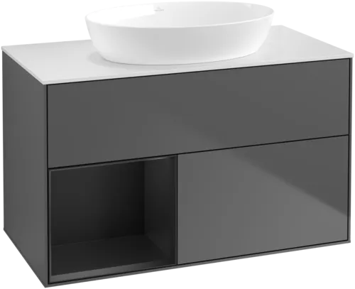 Bild von VILLEROY BOCH Finion Waschbeckenunterschrank, mit Beleuchtung, 2 Auszüge, 1000 x 603 x 501 mm, Anthracite Matt Lacquer / Black Matt Lacquer / Glass White Matt #FA11PDGK