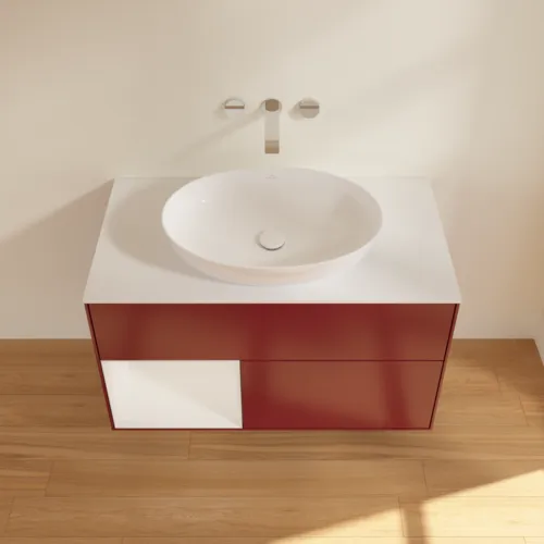 Bild von VILLEROY BOCH Finion Waschbeckenunterschrank, mit Beleuchtung, 2 Auszüge, 1000 x 603 x 501 mm, Peony Matt Lacquer / Glossy White Lacquer / Glass White Matt #FA11GFHB