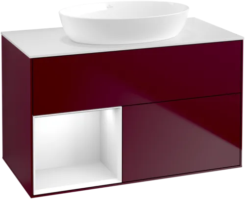 Bild von VILLEROY BOCH Finion Waschbeckenunterschrank, mit Beleuchtung, 2 Auszüge, 1000 x 603 x 501 mm, Peony Matt Lacquer / Glossy White Lacquer / Glass White Matt #FA11GFHB